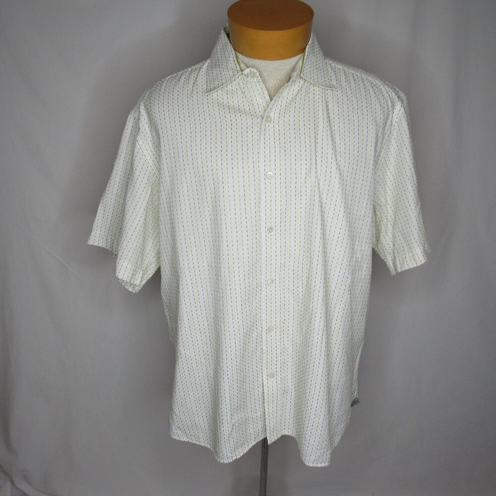 Ted Baker White Green Pinstripe Short Sleeve Dress Shirt Men's 6 XXLarge